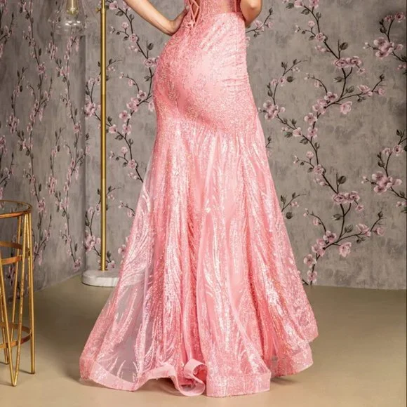 NEW LONG FORMAL SLEEVELESS MERMAID MESH DRESS EMBROIDERED WITH SEQUINS GL3201